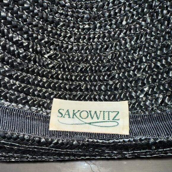 Vintage Sakowitz Black Wide Brim Straw Sun Hat Women’s Elegant Kentucky Derby main image 6
